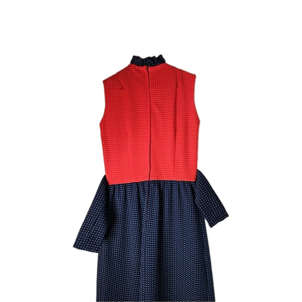 Vintage 70s Bayberry Prairie Maxi Dress Pin Dot Polka Ruffle Americana Red Blue - Picture 7 of 13